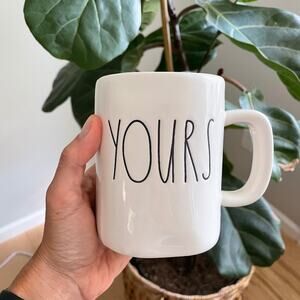 Rae Dunn By Magenta YOURS Coffee Tea Mug Ceramic Black Letters Magenta